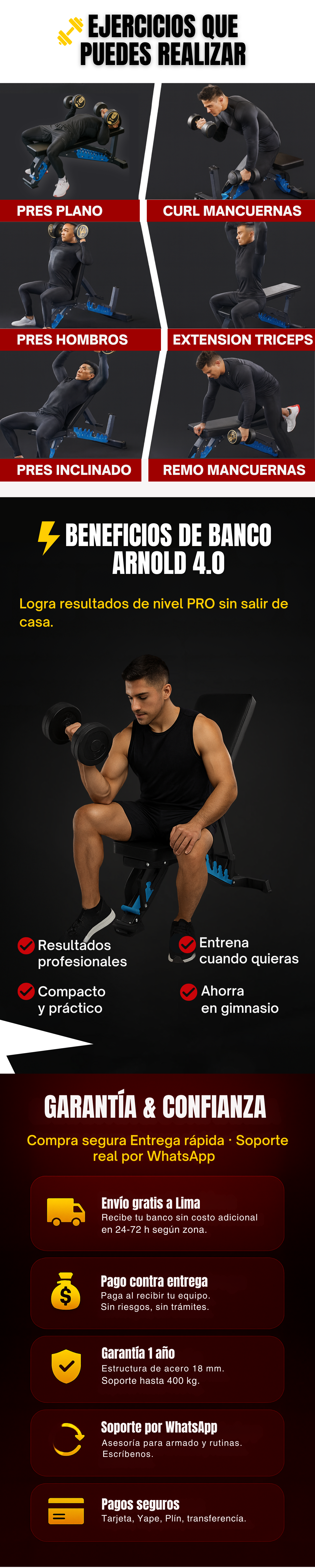 Banco Profesional Arnold 4.0 6 ¡ TRASFORMA TU CASA EN UN GIMNASIO PROFESIONAL ¡ TURO DE ACERD GRUESO 60X60MM GROSORDE LA PARED 18M 3